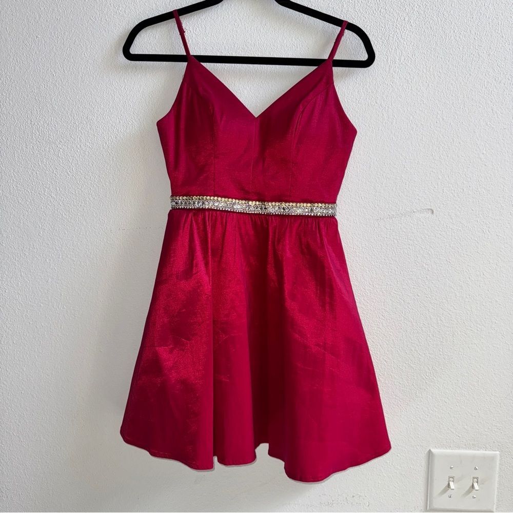 Honey and Rosie V-Neck Fit & Flare Rhinestone Waist Party Hoco Dress Valentine